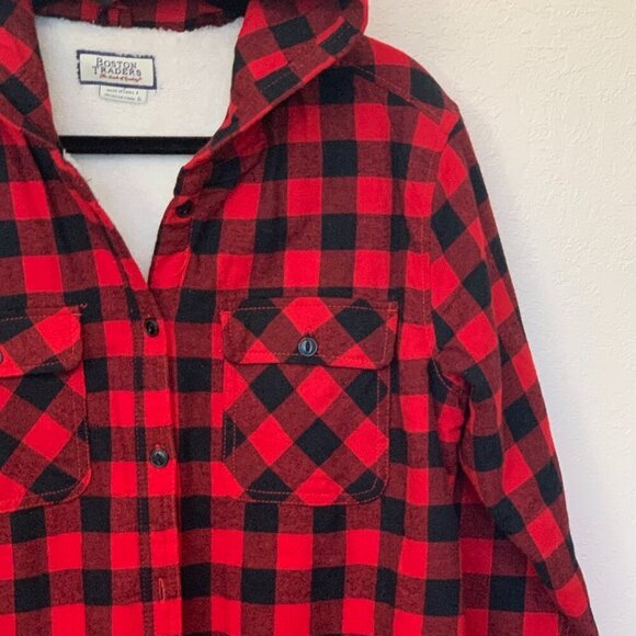 Boston Traders womens flannel shirt jacket - fleece lining - SZ L - Red checker - Picture 2 of 5